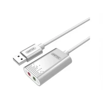 Audio pārveidotājs Unitek Y-247A, sudraba, USB Type-A savienotājs, kompakts 12×28×46 mm
