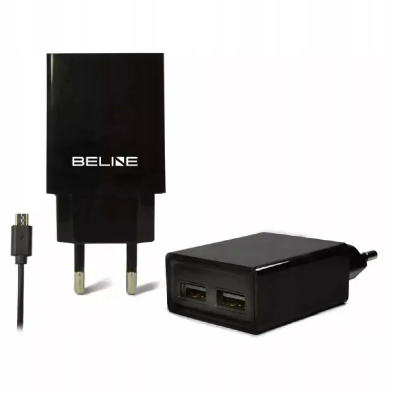 Ceļojumu lādētājs Beline Beli0011 — 2× USB porti, microUSB kabelis, 2A izvade, melns