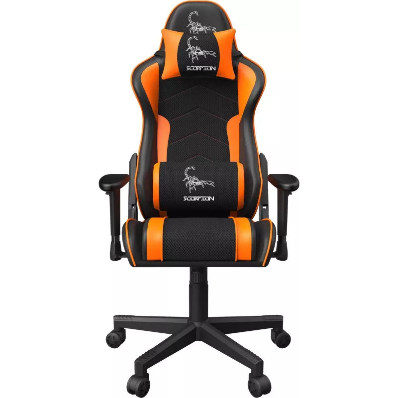 Spēļu krēsls GEMBIRD GC-SCORPION-04X melns-oranžs ergonomisks, regulējams, ar augstu atzveltni