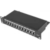 Patch panel LANBERG PPF6-9012-B — 12 porti RJ45, metāls, melns, 1U (215×44.5×130 mm)
