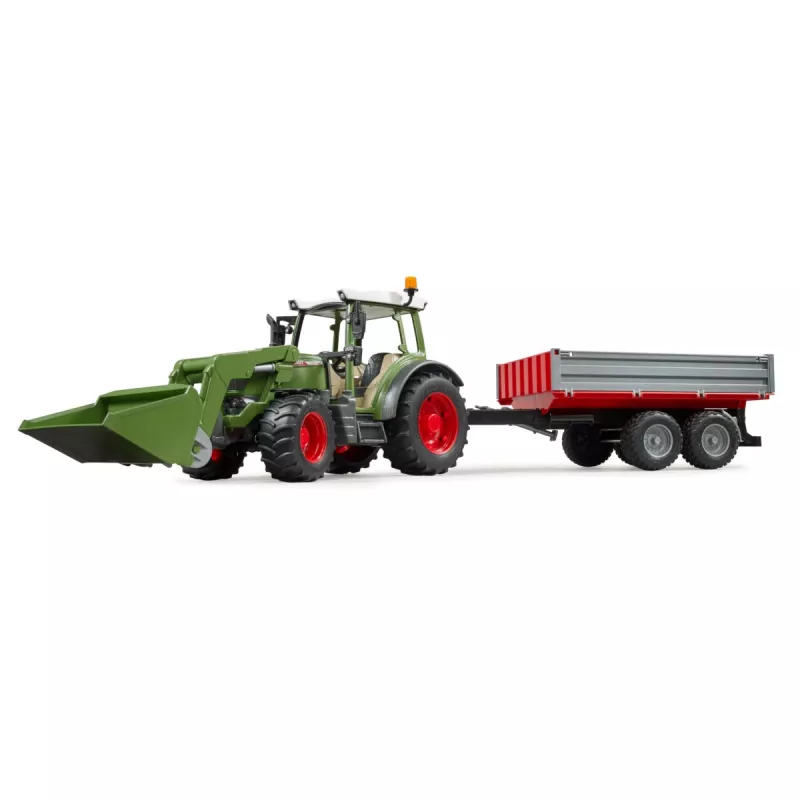 Rotaļlietu traktors BRUDER Fendt Vario 211 ar frontālo iekrāvēju un sānu piekabi