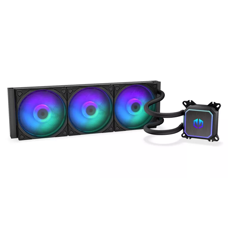 Endorfy Navis F360 ARGB EY3B006 AIO šķidruma procesora dzesēšanas sistēma, 360 mm radiators, 3 ventilatori pa 120 mm, 250–1800 RPM, LGA 1700/AM5/AM4, melna