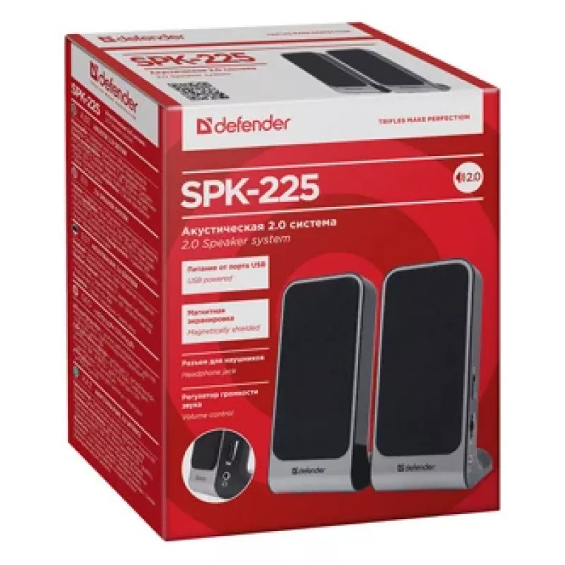 Defender SPK-225 Vadu 2.0 Skaļruņi, 4 W RMS, USB/DC 5V, 3.5 mm, Melni