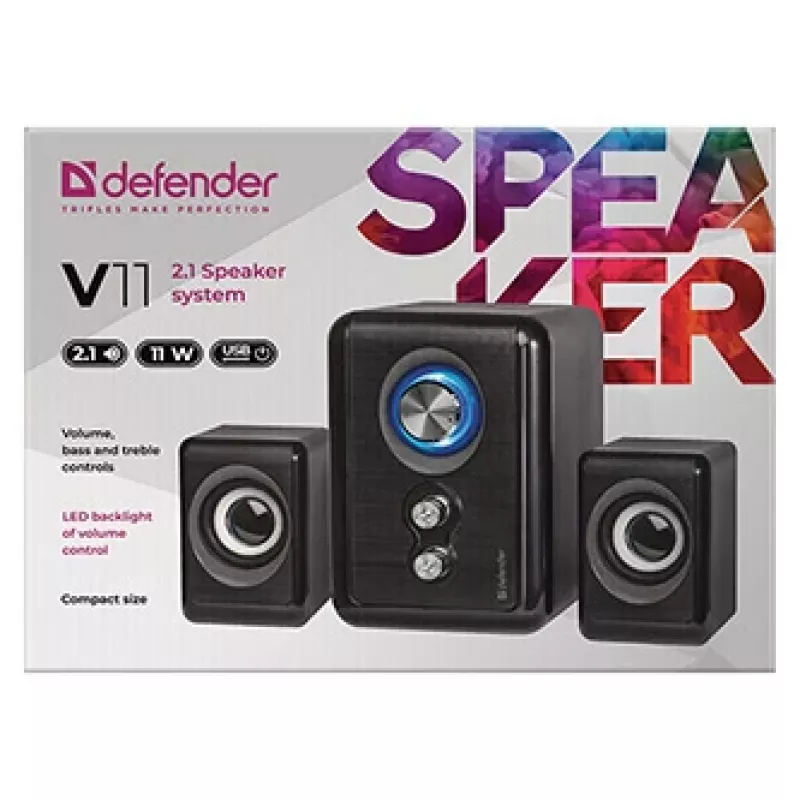 DEFENDER V11 11 W vadu 2.1 darbvirsmas skaļruņi, USB 5 V, melni