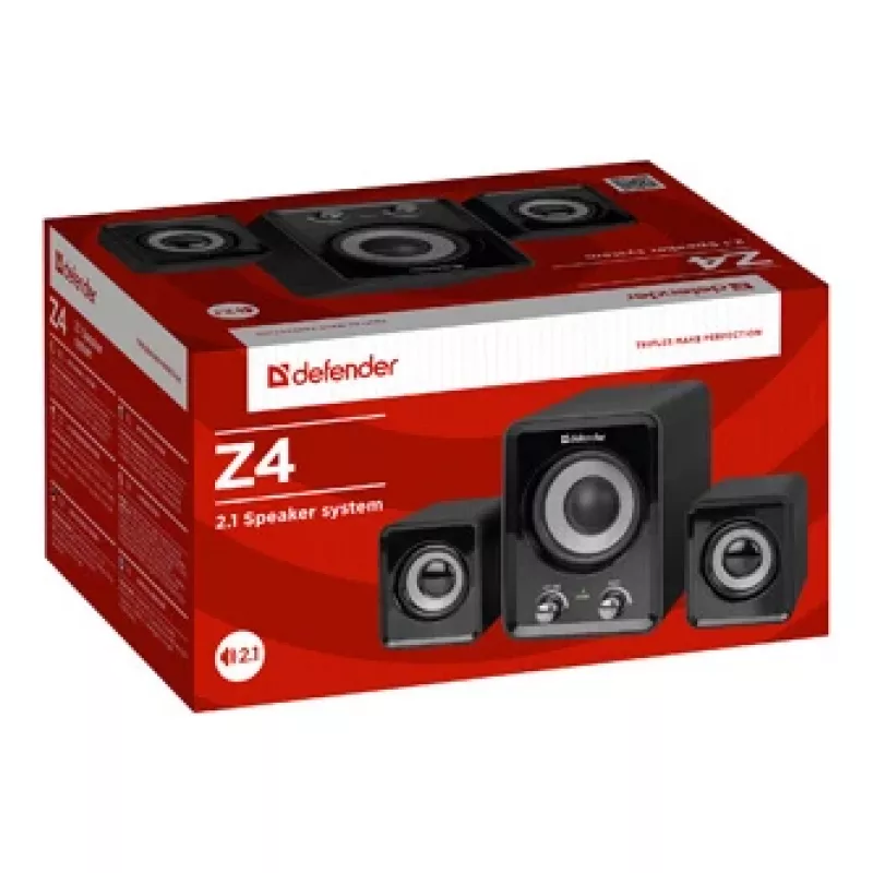 DEFENDER Z4 vadu 2.1 skaļruņi, 11 W RMS, melni, USB 5V barošana, 3.5 mm austiņu izeja