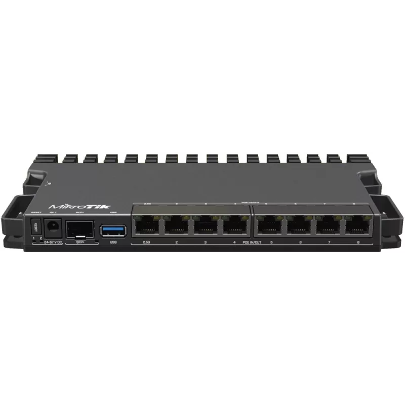 Vadu maršrutētājs MikroTik RB5009UPR+S+IN — 8x RJ-45 PoE porti, 2.5GbE, SFP+ slots, RouterOS
