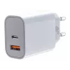Universāls lādētājs 2x3A USB-C + USB-A Power Delivery balts