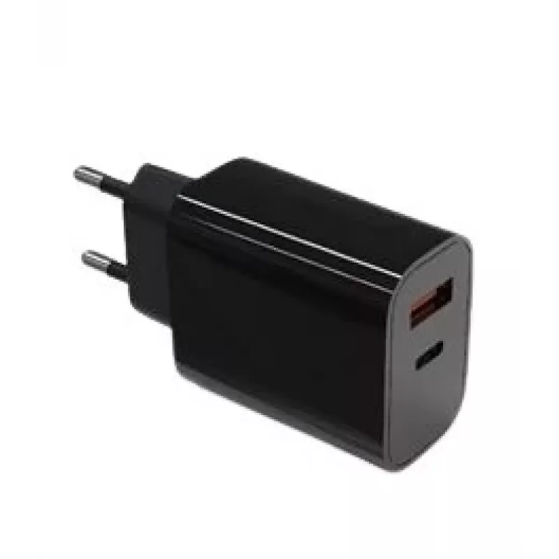 Sienas lādētājs 2x3A USB C + USB A Power Delivery melns