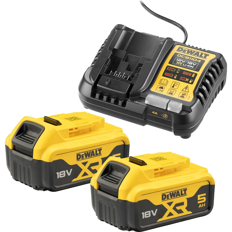 Bateriju un lādētāja komplekts DeWALT DCB1104P2 18 V 5.0 Ah (2 baterijas, lādētājs)