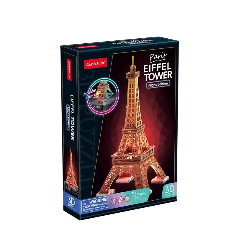 3D Puzle Cubicfun Eifeļa tornis Night Edition LED (306-L534H) – apgaismots arhitektūras 3D puzles modelis