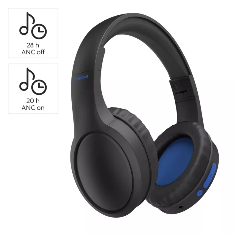 Hama 00184160 Bezvadu un vadu austiņas ar USB Type-C Bluetooth, melnas/zilas