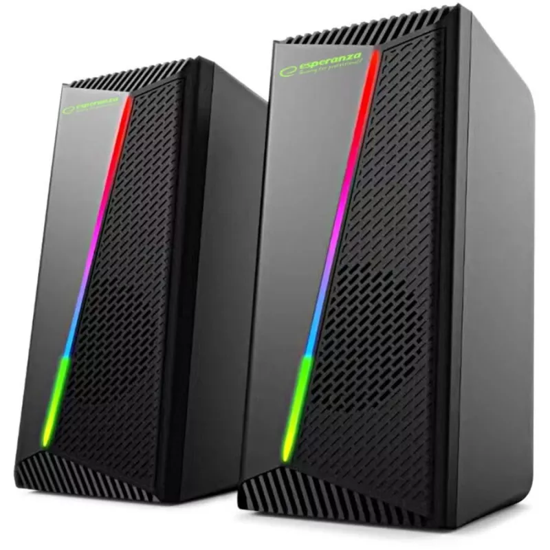 Esperanza EGS106 Rainbow Nortec 2.0 datora skaļruņi, 6 W (2x3 W), USB barošana, 3,5 mm mini-jack, RGB LED, melni