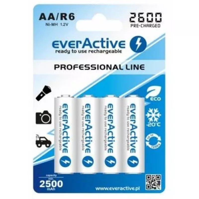 EverActive Professional R6 AA 2600mAh uzlādējamās baterijas, 1 iepakojums blisterī