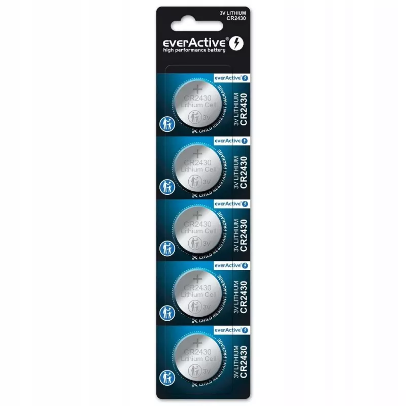 everActive CR2430 CR24305BL litija pogas baterija 3 V, 300 mAh, iepakojums 5 gab.