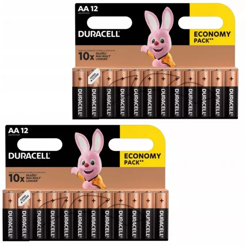 Duracell sārma AA (LR6) baterijas, 24 gab. iepakojums