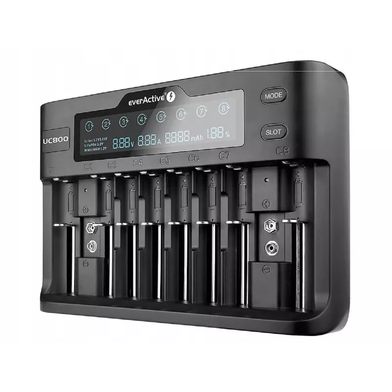 everActive UC-800 lādētājs cilindriskiem Li-ion un Ni-MH akumulatoriem