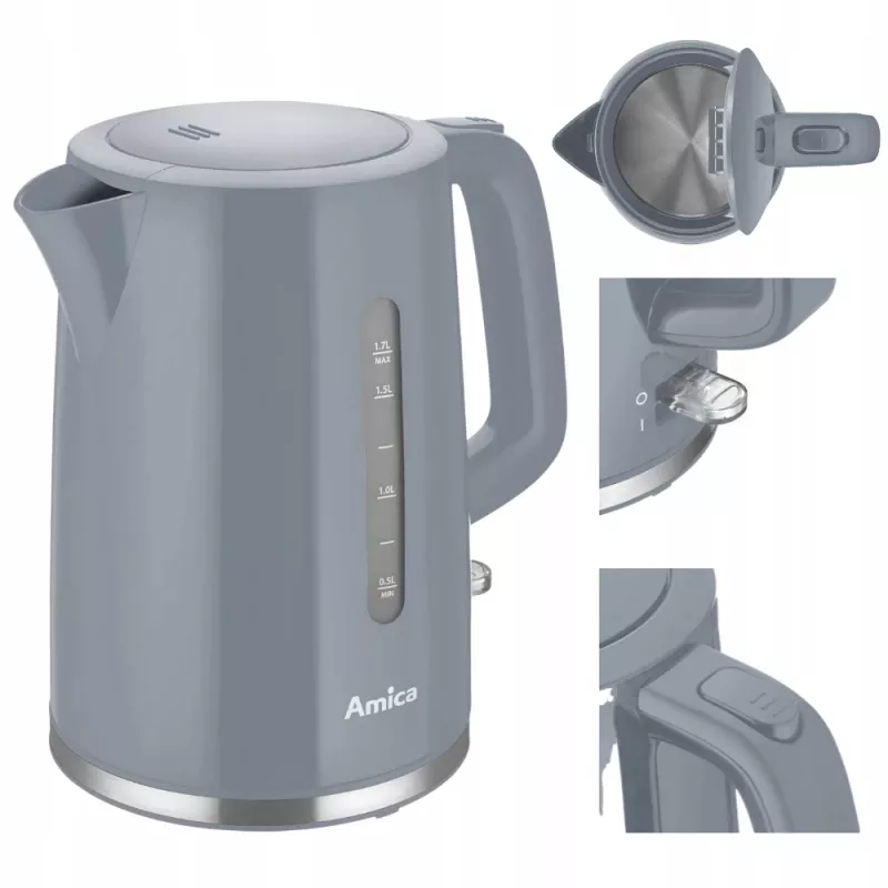Elektriskā tējkanna Amica 1,7 l 2200 W Pelēka
