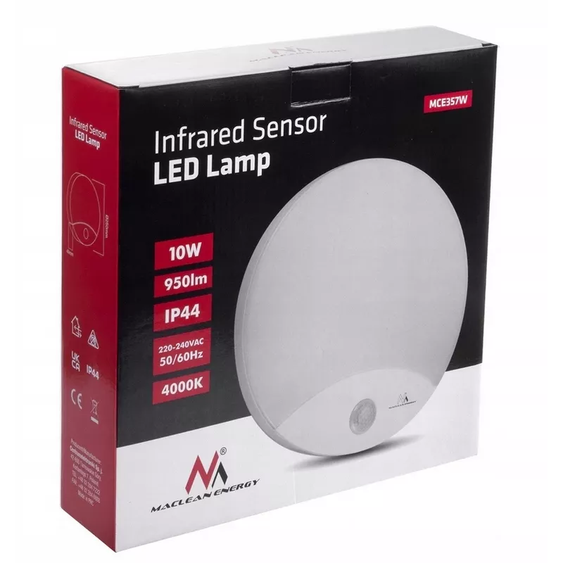 Sienas LED lampa MACLEAN MCE357W ar IR kustības sensoru, balta, āra/iekštelpām