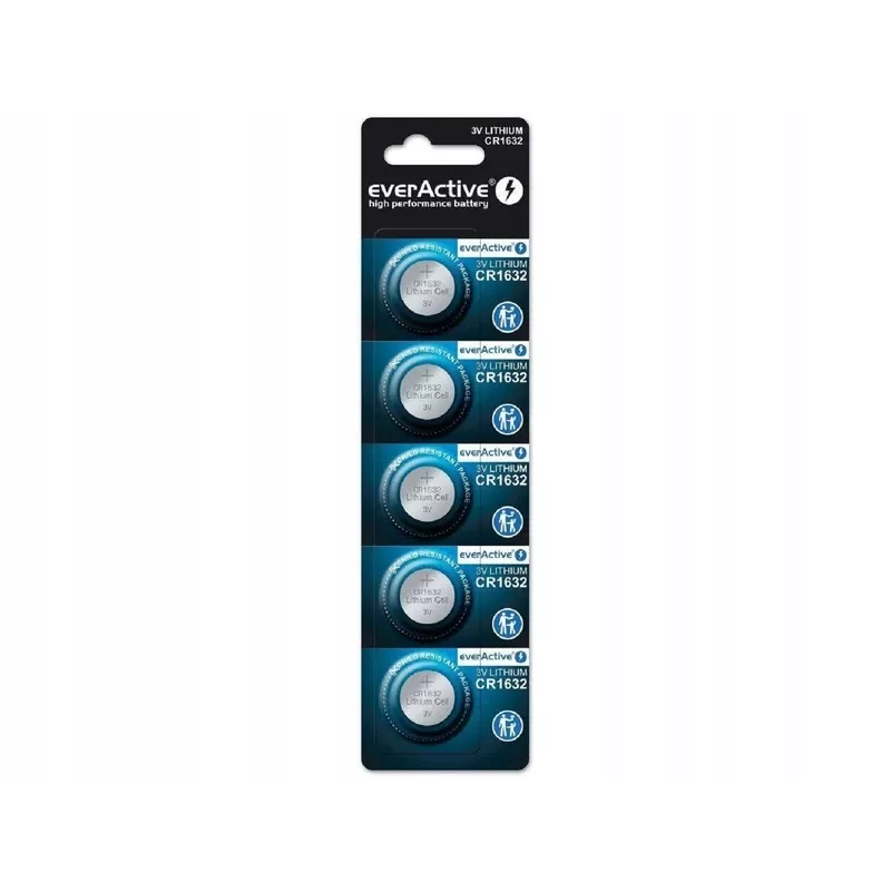 Baterija everActive CR1632 litija vienreizējā monēta 3 V — 5 gab., 16 mm × 3,2 mm