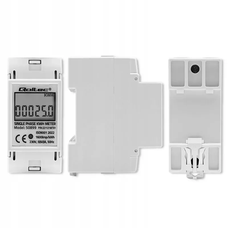 Vienfāzes elektroenerģijas skaitītājs QOLTEC 50899 230 V 50 Hz, 5(60)A, 1.0 klase, LCD