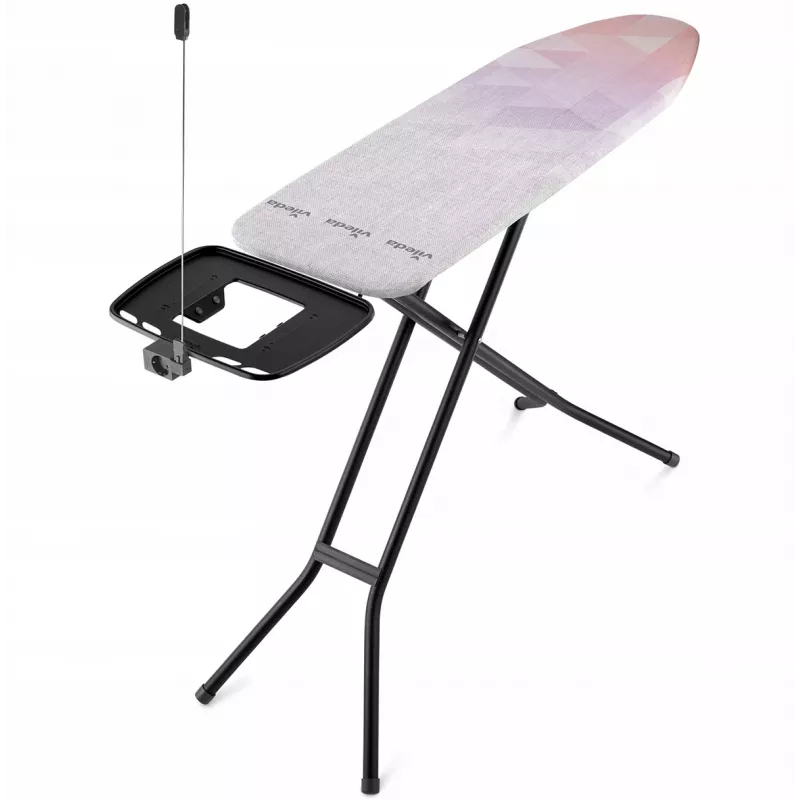 Pilna izmēra gludināmais dēlis VILEDA Dimond Plus 173270 — 1200×380 mm, regulējams augstums 77–97 cm, kokvilnas pārvalks, tērauda kājas, gludekļa atbalsts