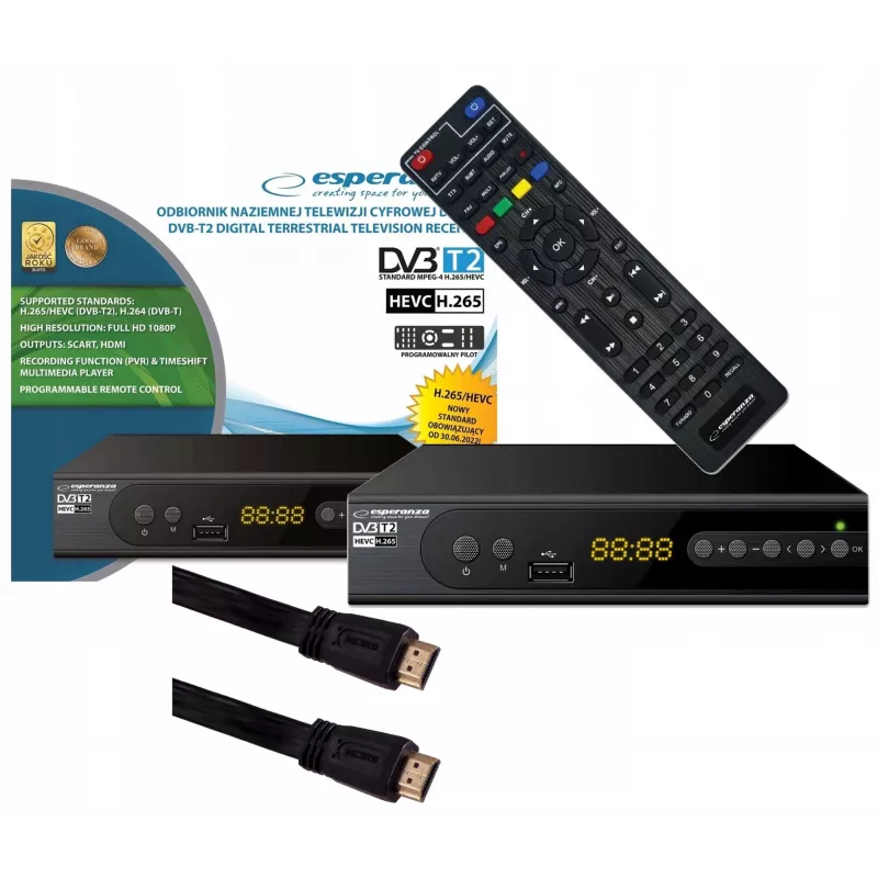 Dekoders Tuner TV DVB-T2 HEVC H.265 ar HDMI