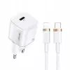 USAMS T36 mini USB-C tīkla lādētājs, 20 W, PD 3.0, ar 1 m USB-C – Lightning kabeli