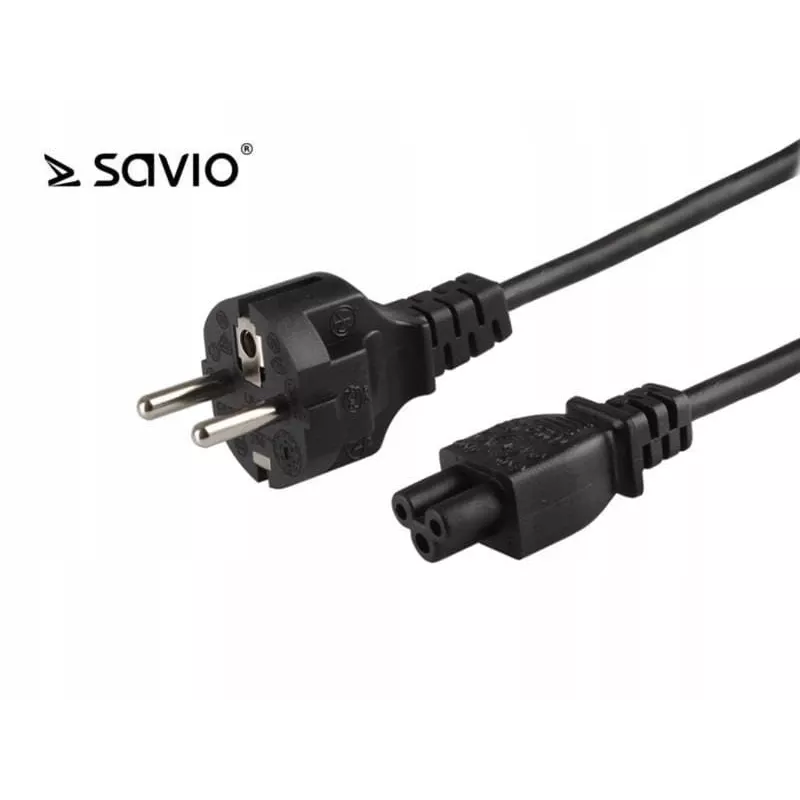 Strāvas kabelis SAVIO CL-67 1,2 m H03VV-F 3×0,75 mm² IEC C5 – CEE7/7 melns