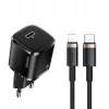 usams Phone Charger 1x USB-C T36 + Lightning PD — kompakts PD lādētājs ar USB-C un Lightning