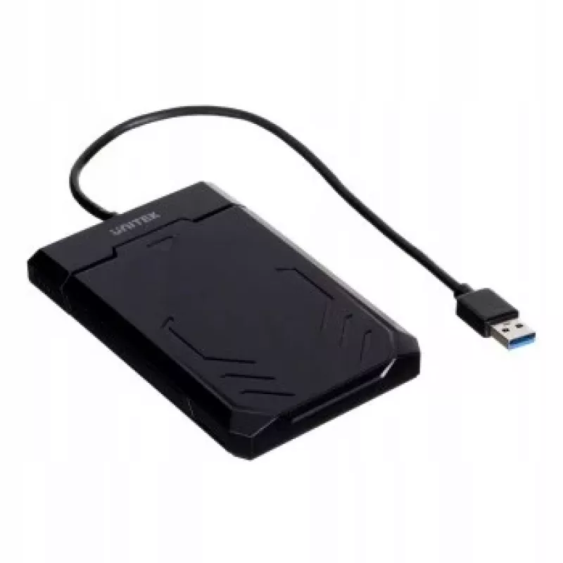 HDD/SSD korpuss Unitek Y-3036, 2.5 collu SATA III, USB 3.2 Gen 1 (5 Gbit/s), UASP, integrēts USB-A kabelis, melns