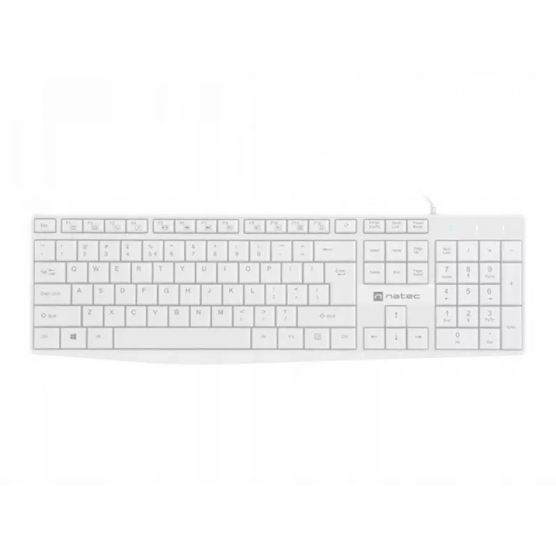 Vadu pilnizmēra tastatūra NATEC NAUTILUS NKL-1951, 105 taustiņi, US International QWERTY, balta, USB, 1.8 m