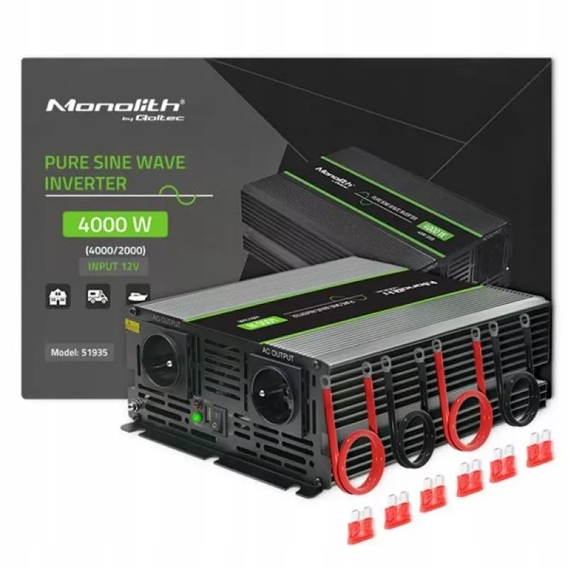 Qoltec Monolith automobiļa invertors 4000 W Melns