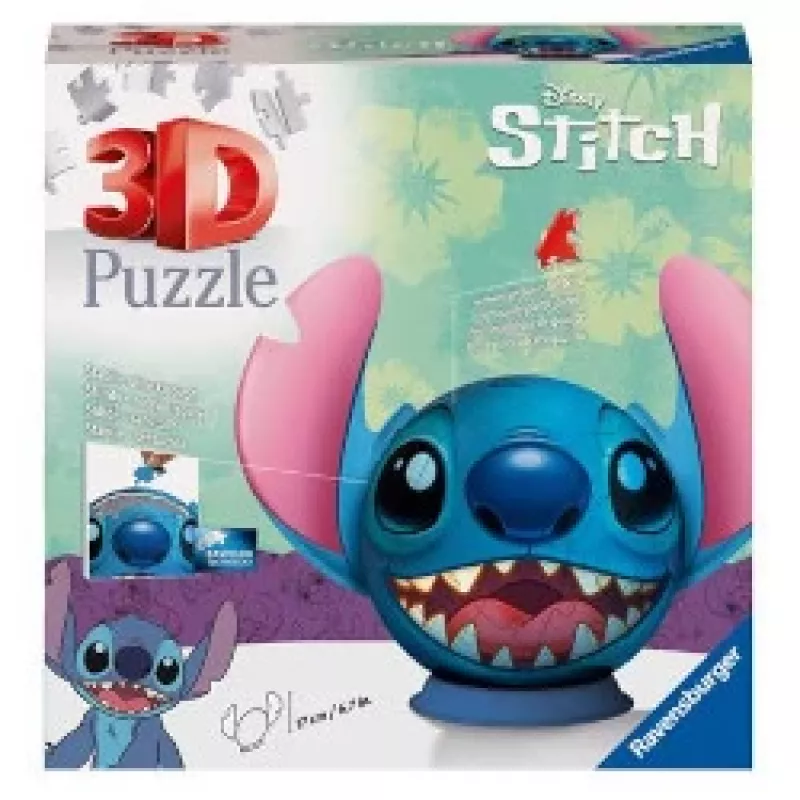 Ravensburger 11574 Disney Stitch 3D puzle-bumbiņa ar ausīm, 77 gabali, no 6 gadu vecuma