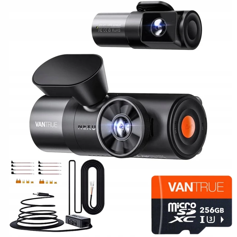 Auto video reģistrators VANTRUE N5 Nexus 5 — 4 kanālu, 2592×1944 galvenā kamera, 160° priekšā/salonā, GPS, Wi‑Fi, IPS ekrāns, MicroSD līdz 512 GB
