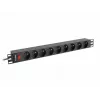 Strāvas sadales bloks LANBERG PDU-09E-0300-BK — 9x E tipa kontaktligzdas, 16 A, 220–250 V, 3 m kabelis, 1U, 19 collas