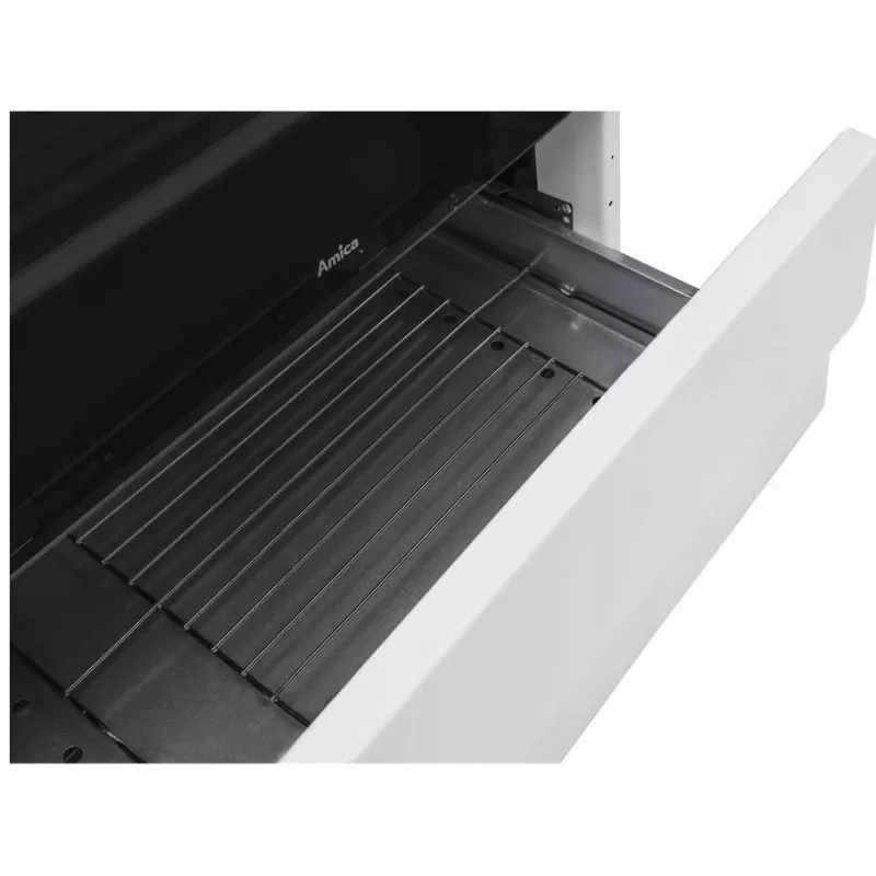 Brīvstāvoša plīts Amica SHM51071W balta, gāzes virsma 4 degļi, elektriskā cepeškrāsns 63L