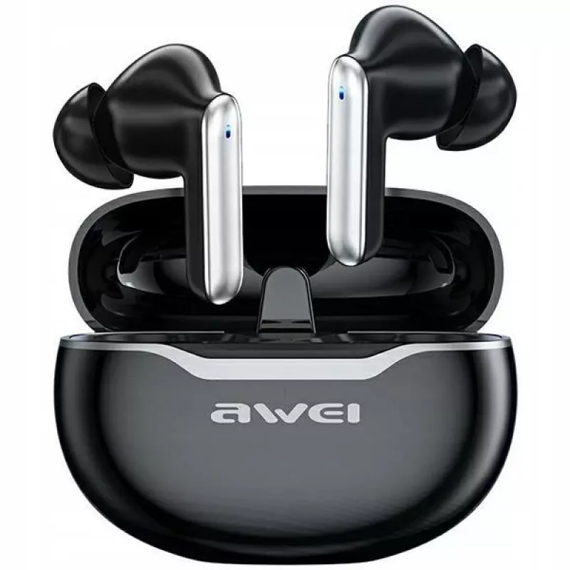 Awei T50 TWS Bluetooth 5.3 austiņas ar uzlādes futrāli / Melnas