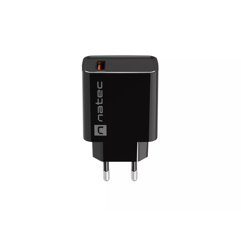 Natec Ribera NUC-2058 tīkla lādētājs, 18 W, 1x USB-A, līdz 3 A, Quick Charge 3.0, Samsung AFC, Huawei FCP/SCP, melns