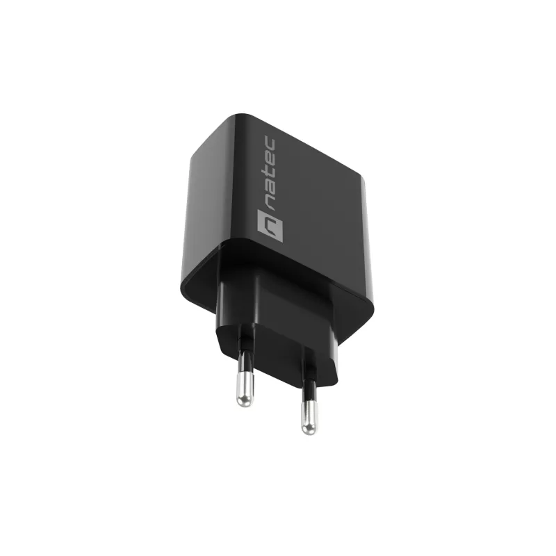 Natec Ribera NUC-2058 tīkla lādētājs, 18 W, 1x USB-A, līdz 3 A, Quick Charge 3.0, Samsung AFC, Huawei FCP/SCP, melns