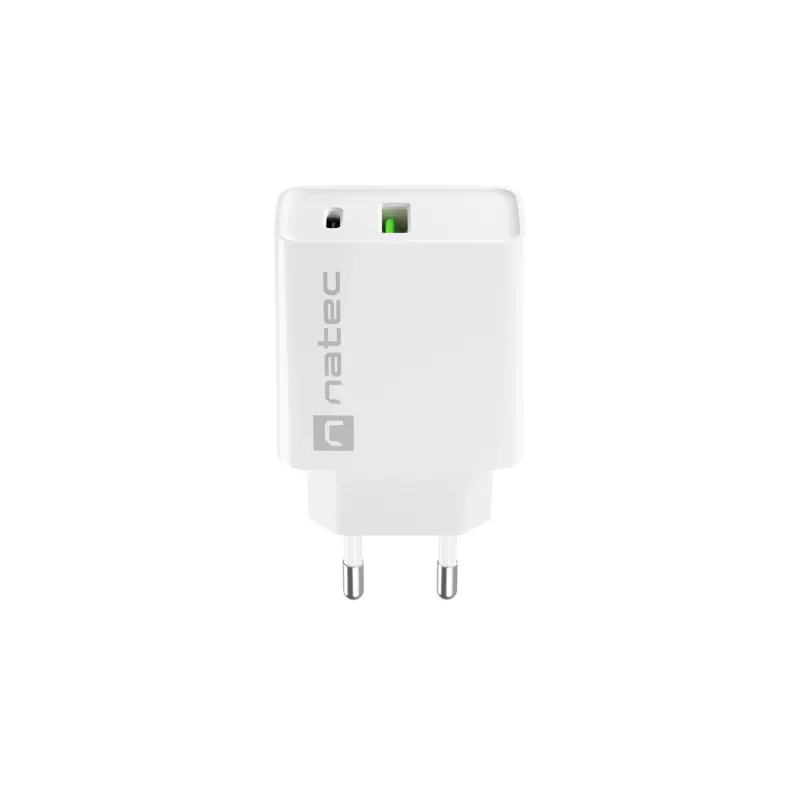 Sienas lādētājs NATEC RIBERA 12V 20W USB-C PD 3.0 + USB-A Samsung AFC Balts