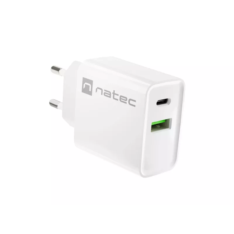 Sienas lādētājs NATEC RIBERA 12V 20W USB-C PD 3.0 + USB-A Samsung AFC Balts