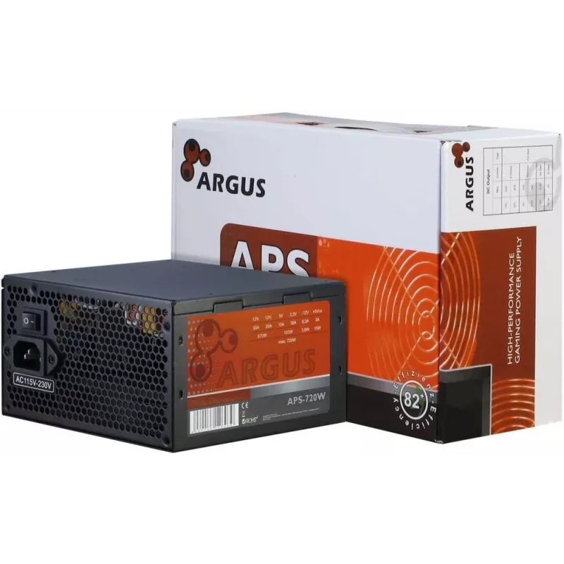 Inter-Tech Argus APS-720W barošanas bloks, 720 W, ATX12V 2,31, 115–230 V, 47–63 Hz, 20+4 kontaktu ATX, aktīvs PFC, 120 mm ventilators, melns