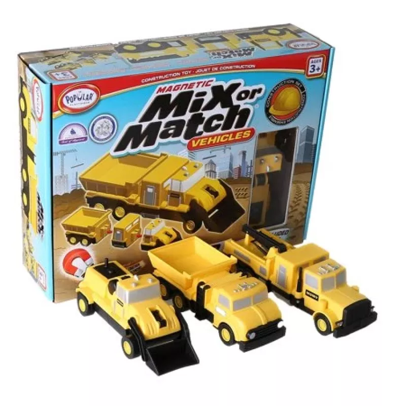 Popular Playthings Mix or Match Vehicles Construction Black Yellow transportlīdzekļu komplekts