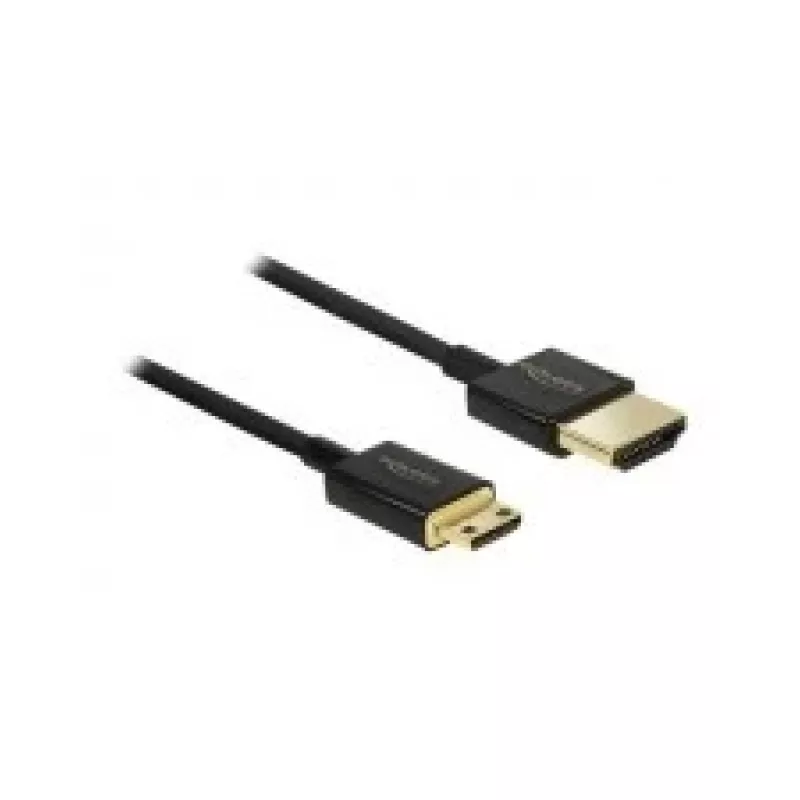 DeLOCK Slim Premium HDMI kabelis, 2,0 m, HDMI (vīriešu) uz Mini-HDMI (vīriešu), 36 AWG, trīskāršā izolācija, melns (84778)