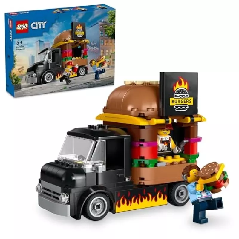 LEGO City Burger Furgons Bērniem no 5 Gadiem - Pārtikas Kravas Auto Ar Virtuvi Un Figūriņām