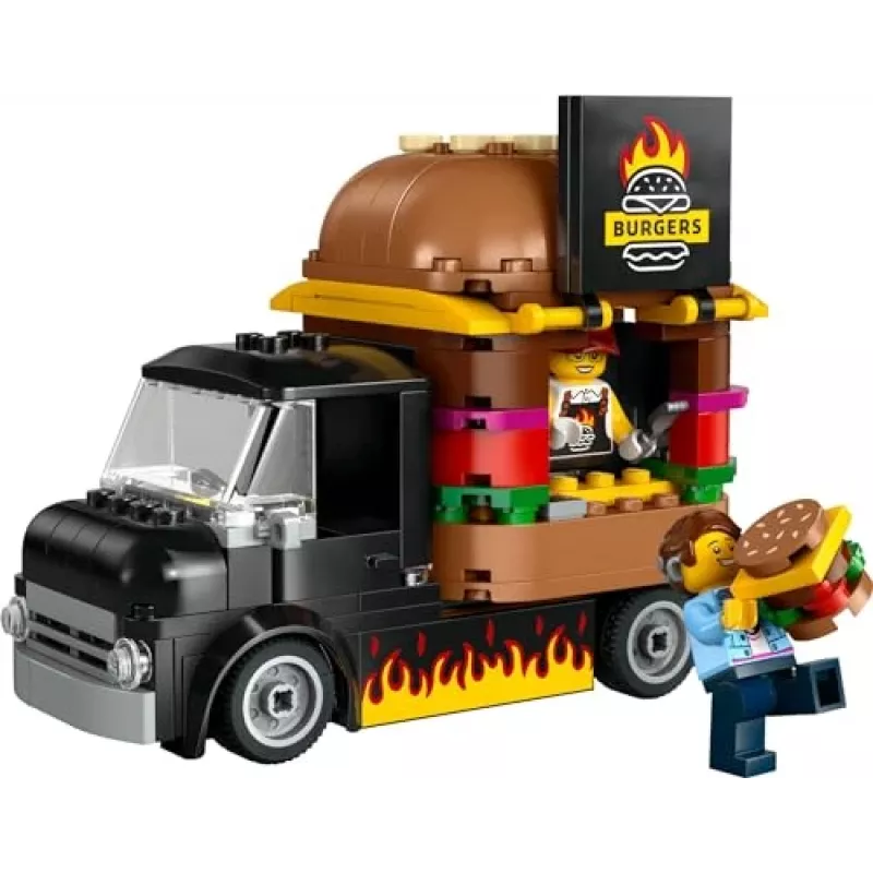 LEGO City Burger Furgons Bērniem no 5 Gadiem - Pārtikas Kravas Auto Ar Virtuvi Un Figūriņām