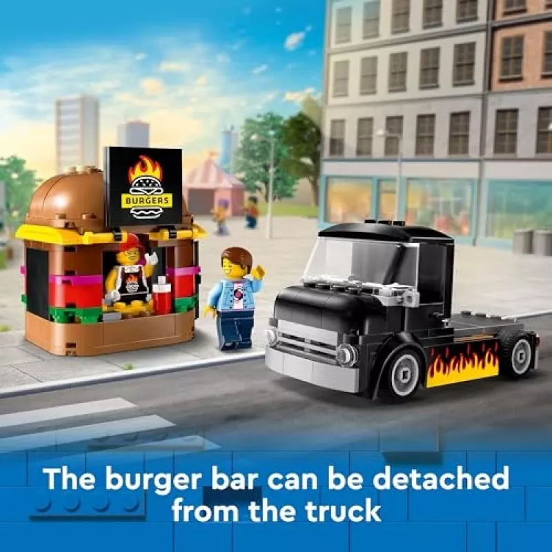 LEGO City Burger Furgons Bērniem no 5 Gadiem - Pārtikas Kravas Auto Ar Virtuvi Un Figūriņām