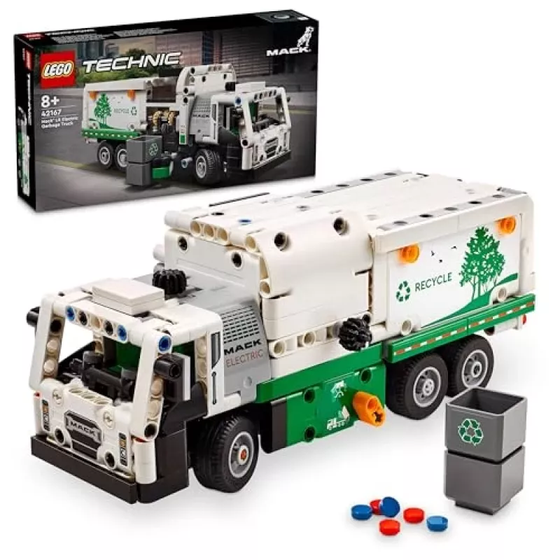 Konstruktors LEGO Technic Mack LR Electric atkritumu savācējs 42167 — 503 gab., motorizēts, izmērs 230×80×90 mm