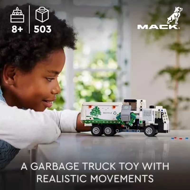 Konstruktors LEGO Technic Mack LR Electric atkritumu savācējs 42167 — 503 gab., motorizēts, izmērs 230×80×90 mm