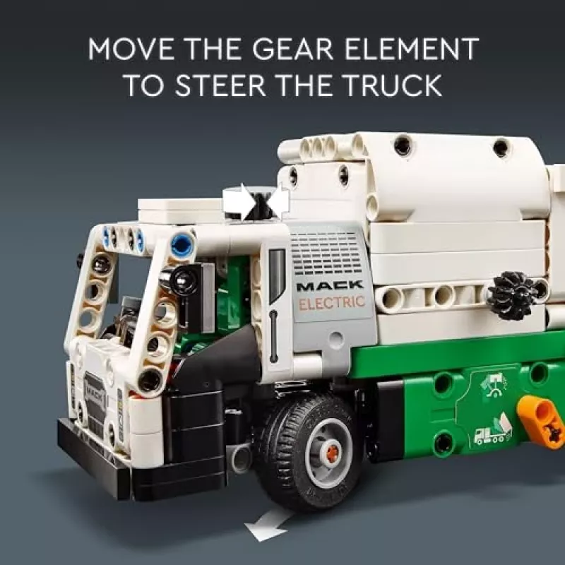 Konstruktors LEGO Technic Mack LR Electric atkritumu savācējs 42167 — 503 gab., motorizēts, izmērs 230×80×90 mm